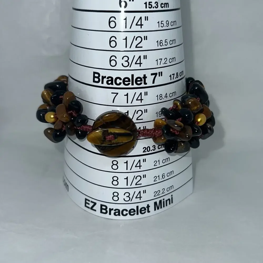 Multistrand Beaded Tiger Eye Onyx Pearl Toggle Knotted Bracelet 8”